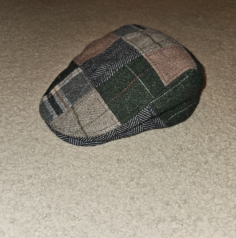 Patchwork Wool Flat Cap - Green Brown Gray - Unbranded - Picture 2 of 6